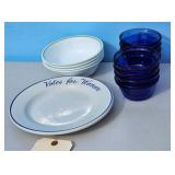 Vintage Suffrage Plate & Corelle Bowls, Blue