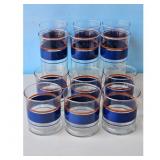 Set of 10 Vintage Drinking Glasses Blue & Orange S