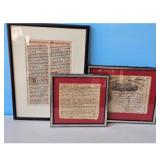 Framed Antique Documents & Stock Certificate Lot