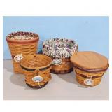Longaberger Baskets Set of 4 Woven Wood w/ Fabric