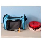Blue Pet Carrier Bag with Red Collapsible Stool an