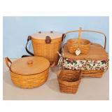 Longaberger Baskets Set of 5 w/Lids& Accessories