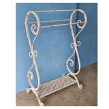 Vintage White Wrought Iron Quilt Rack with Shelf