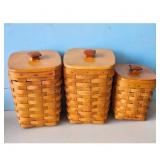 Set of 3 Vintage Longaberger Woven Baskets w/LIDS