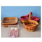 Longaberger Baskets Set with Red Bandana Liner and