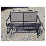 Black Metal Outdoor Glider Bench with Mesh Seat an