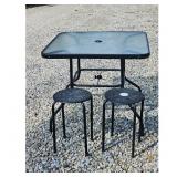 Glass Top Patio Table with 2 Stools