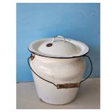 Vintage Enamel Chamber Pot Commode Bucket with Lid