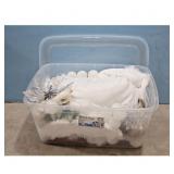 Christmas Decor Storage Bin with Ornaments and Sig