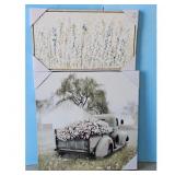 Hobby Lobby Canvas Wall Art Lot - Floral Field & V