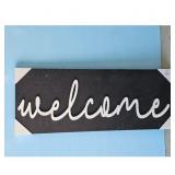 Welcome Sign Wall Decor Black Wood Script White Le