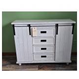 White Sliding Barn Door Cabinet with Drawers