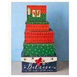 Christmas Gift Boxes Set of 4 Nesting Holiday &