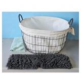 Wire Laundry Basket with Liner and Microfiber Mop