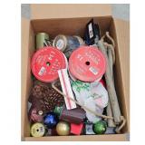 Christmas Decor Lot: Ribbon, Lights, Ladder, Ornam