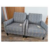 2 Accent Chairs Blue Plaid Upholstered