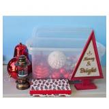 Christmas Ornaments Lot - Red Bell, Lantern,