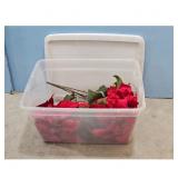 Clear Plastic Storage Bin with Red Poinsettia Arti