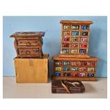 Vintage Wooden Jewelry Box & Leather Journal Set