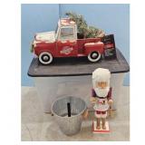 Vintage Style Red Truck wi/Christmas Tree & Nutcra