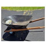 Black Metal Wheelbarrow with Wooden Handles