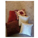 Set of 5 Decorative Throw Pillows - Red, Burgundy,