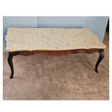 Italian Marble Top Coffee Table with Carved Wood