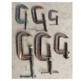 Lot of 6 Vintage C-Clamps Assorted Sizes