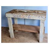 Rustic wooden side table with a shelf, distressed