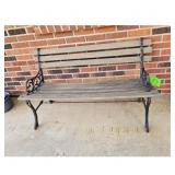 Vintage Outdoor Park Bench Wood Slat Cast Iron Fra