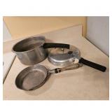 Vintage Aluminum Pressure Cooker and Frying Pan Se