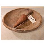 Antique Wooden Bowl & Colander set