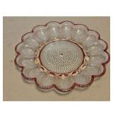 Vintage Pink Glass Egg Plate with Scalloped Edge
