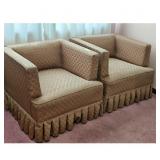 Pair of Vintage Upholstered Club Chairs with Skirt