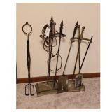 Vintage Fireplace Tool Set with Tongs and Stand