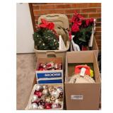 Christmas Decorations Lot - Ornaments, Wreath, Poi