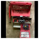 Red Tool Box with Assorted Tools and Accessories
