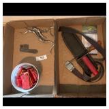 Vintage Metal Tool Lot with Sheath Knife and Acces