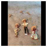 Vintage Mexican Marionette Puppets Set of 3