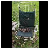 White Metal Patio Chair with Green Cushions
