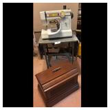 Vintage White Sewing Machine with Cabinet