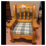 Wooden Rocking Chair with Plaid Cushion
