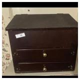 Antique Wooden Box with Two Drawers and Hinged Lid