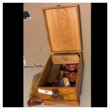 Vintage Wooden Shoe Shine Box with Kiwi Polish and