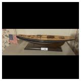 Vintage Wooden Sailboat Model with American Flag