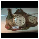 Vintage Kitchen Wall Clock with Wine Bottle, Chees