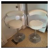 Set of 2 White Adjustable Swivel Bar Stools with C