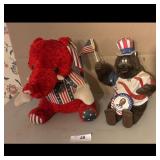 Patriotic Plush Elephant and Bear with American Fl