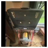 Vintage Black Metal Tool Box with Stand and Access