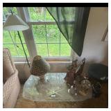 Vintage Glass Top Coffee Table with Decorative Acc